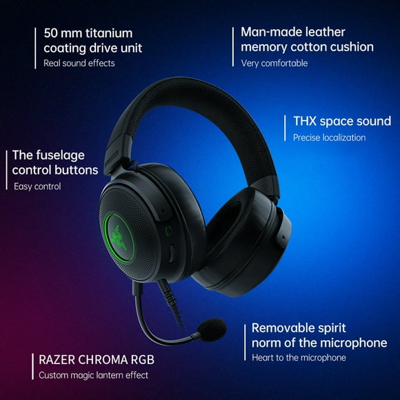 Razer V3 RGB Headphones Wired USB Gaming Headset with Detachable HyperClear Cardioid Mic 50mm Driver Unit