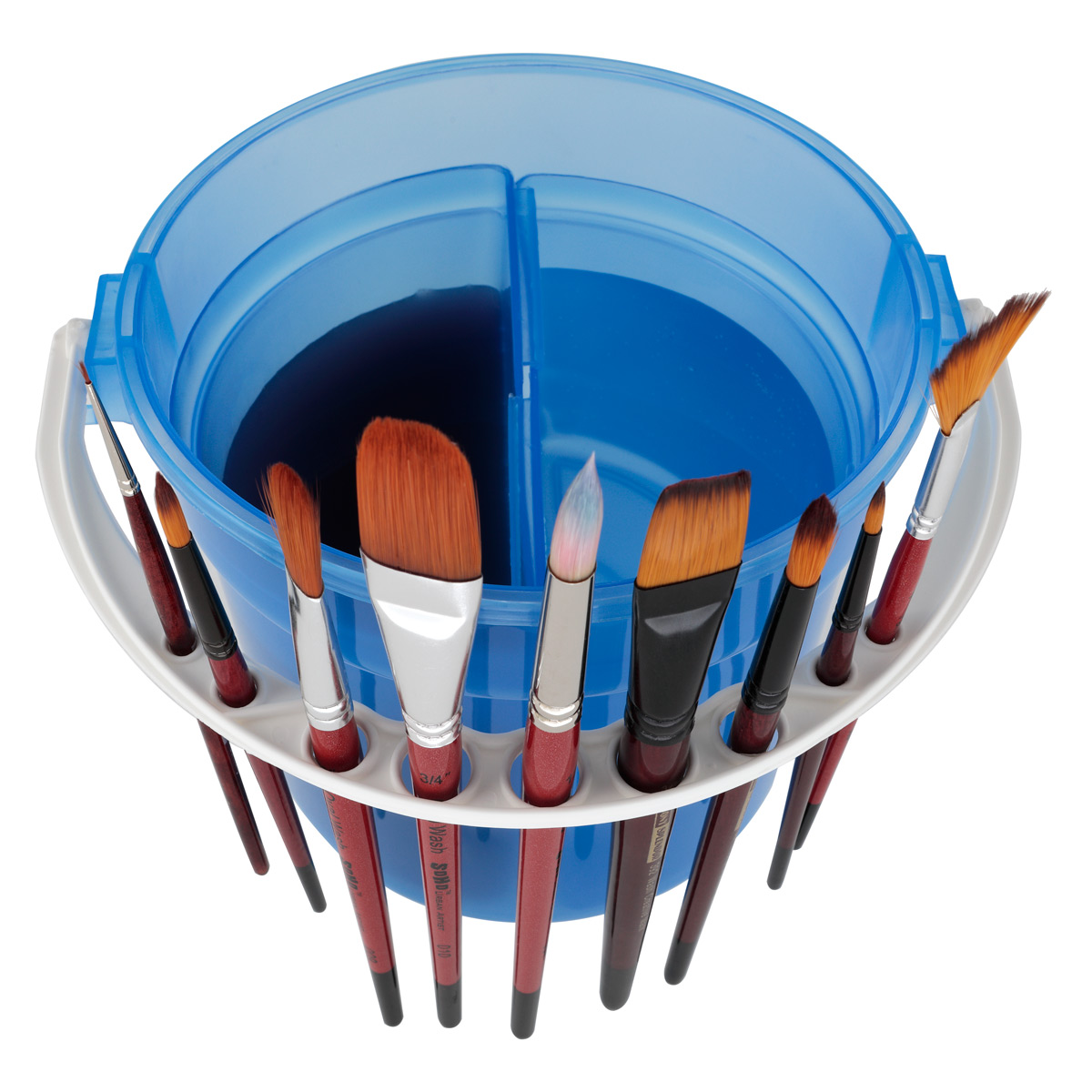 Creative Mark Dupre Art Brush Basin - 6.5" Paintbrush Water Bucket w/ Dual Half-Size Compartments, 12-Well Palette Plus 4 Interior, Deep Palette, Brush Holder Handle, Easy to Clean, Portable Design
