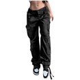 thumbnail image 2 of Lilgiuy Women Low Waist Baggy Pants Loose Pocket Jogger Trousers Hippie Punk Streetwear Solid Full Length Pants Jeans Black 10(XL) Fall Fashion for 2022 Spring Winter, 2 of 5