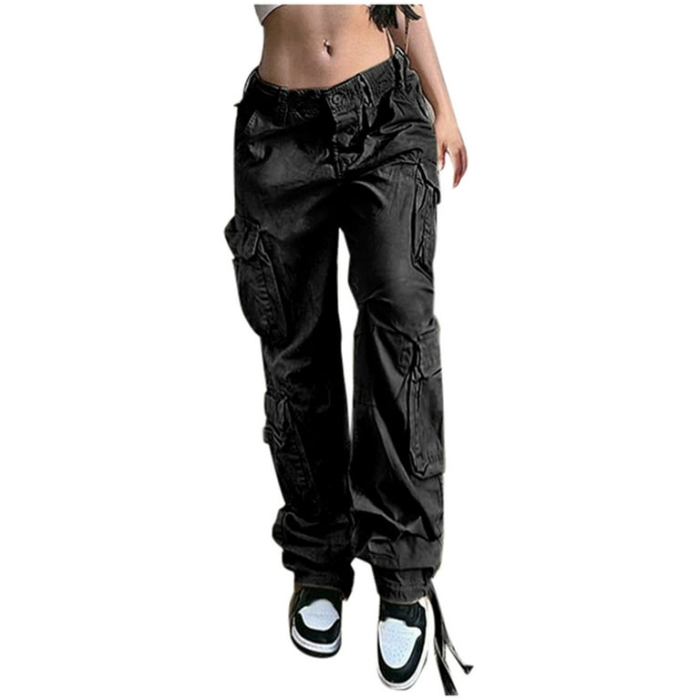BVnarty Cargo Pants for Women Hippie Punk Streetwear Full Length Jeans  Fashion Fall Winter Long Trousers Comfy Lounge Casual Solid Color Pocket  Black L 