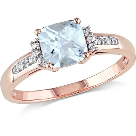 4/5 Carat T.G.W. Aquamarine and Diamond Accent 10kt Rose Gold Cocktail Ring