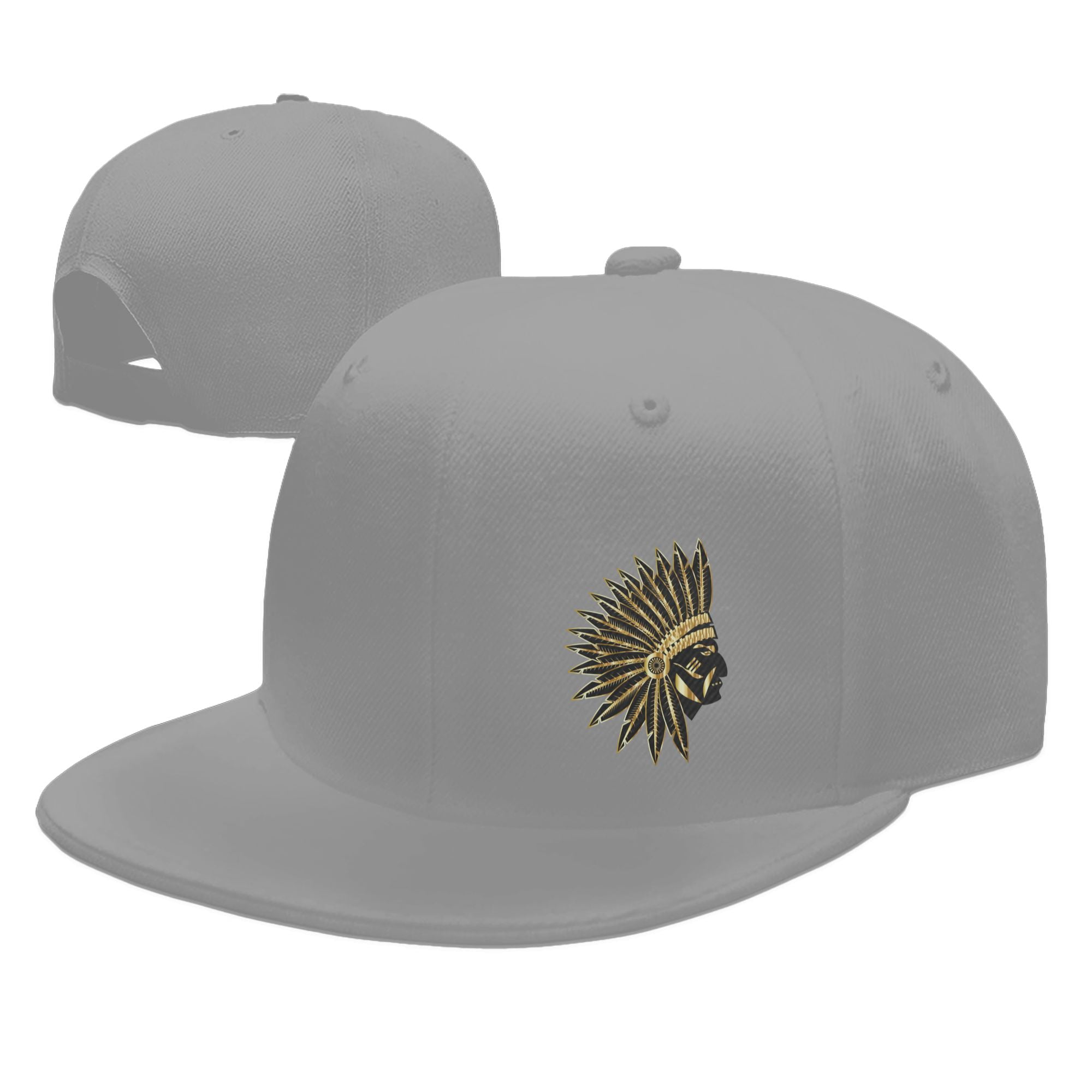 DouZhe Flat Brim Cap Snapback Hat, Gold Native American Feathers Prints  Adjustable Gray Adult Baseball Cap 