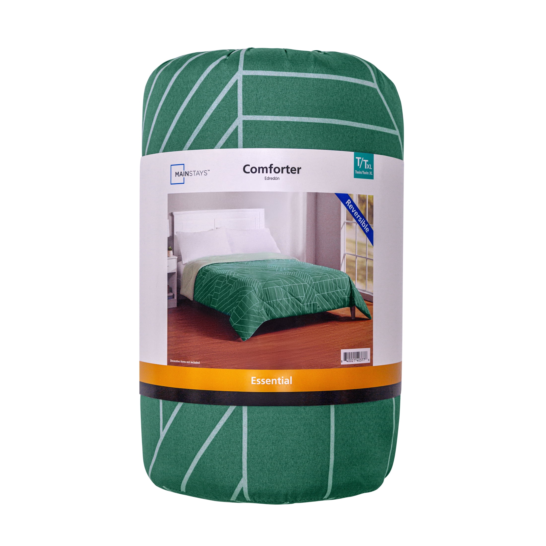 Mainstays Twin/Twin XL All-Season Reversible Microfiber Comforter, Green Geo