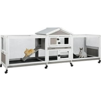 Gowoodhut Large Rabbit Hutch Outdoor Indoor with Run,  Rabbit Cage with 8 Wheels, Waterproof Roof, Guinea Pig Cage for Small to Medium Pets