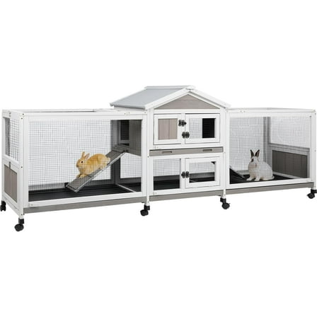 Gowoodhut Large Rabbit Hutch Outdoor Indoor with Run,  Rabbit Cage with 8 Wheels, Waterproof Roof, Guinea Pig Cage for Small to Medium Pets