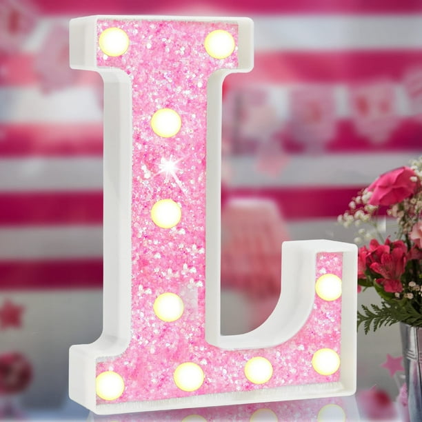 Lámpara Elnsivo LED rosa con letras marquesinas, batería de 23 x 20 x 4 cm