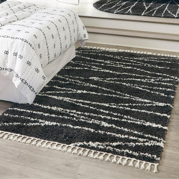 Unique Loom Serenity Shag Collection Area Rug - Castries (10' x 14' Rectangle Black and White)