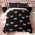 thumbnail image 2 of Erosebridal Princess Bowtie Twin Quilt Set, Cartoon Bow Twin Coverlet Set, Black Reversible, Pink Black, 2 Pieces (1 Bedspread and 1 Pillowcase), 2 of 7