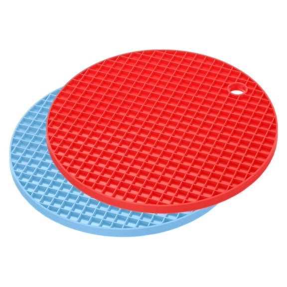 Unique Bargains Silicone Trivet Mats 2pcs Round Hot Pan Pads Hot Pot Holder Drying Mat for Kitchen Counter Table  Light Blue, Red