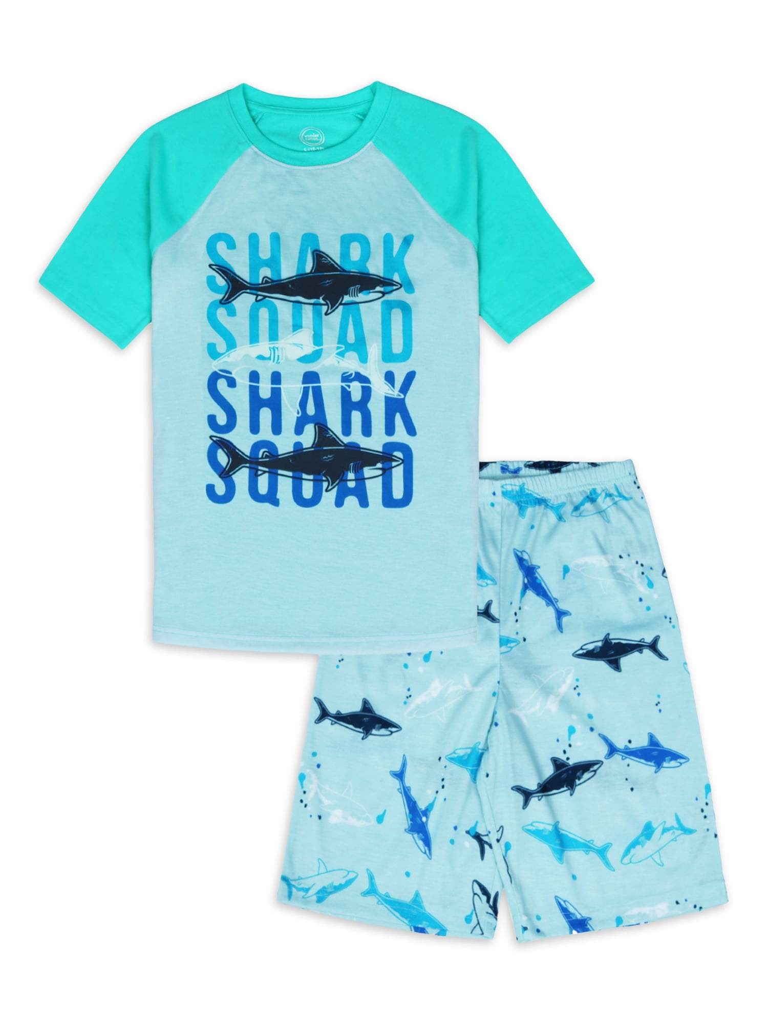 Wonder Nation Boys Short Sleeve Pajamas Shark Set, 2-Pack, Sizes 4-18 & & Husky