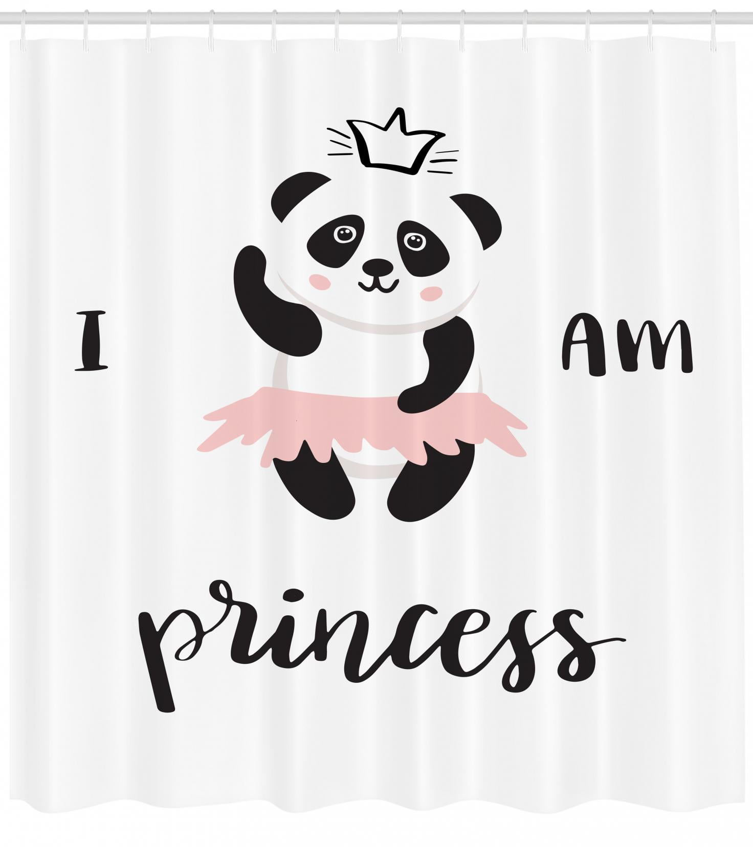 I Am A Princess Shower Curtain Funny Ballerina Panda Bear Dancing In Pink Skirt Baby Kids Fabric Bathroom Set With Hooks Charcoal Grey White Rose