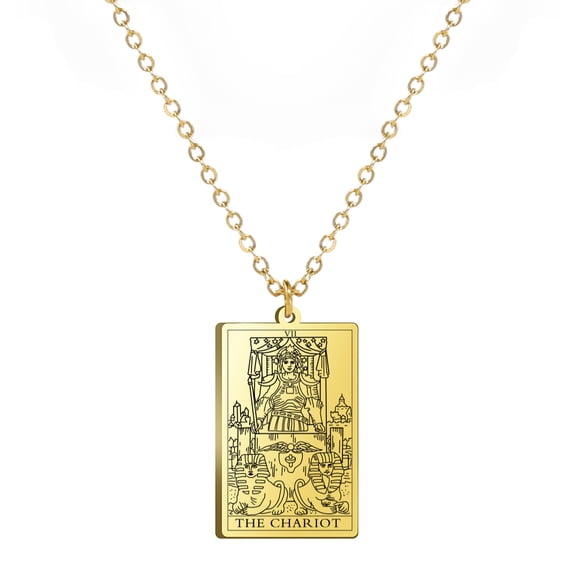TEAMER Stainless Steel Tarot Cards Necklace Vintage Tarot Jewelry Good Luck Amulet Pendants for Women