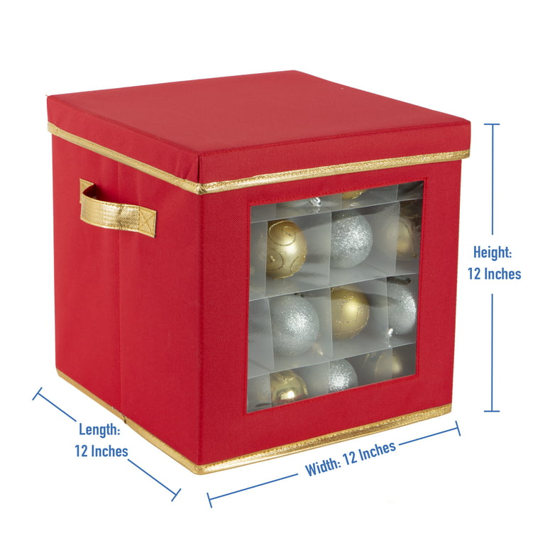 Simplify 64 Count Large Ornament Storage Box - Polyester, Red 