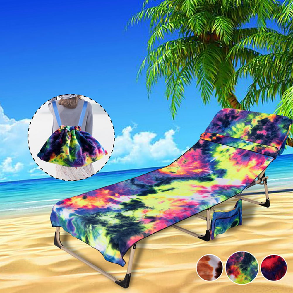 Beach Lounge Chair Towel Pool Chair Cover with Side Storage Pockets ...