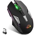 thumbnail image 1 of Ratón inalámbrico para juegos de 2,4 G, recargable, XG502, 600 mAh de vida útil ultralarga, 7 luces RGB, 2400 DPI, ahorro de energía inteligente, clic silencioso (negro), 1 of 5
