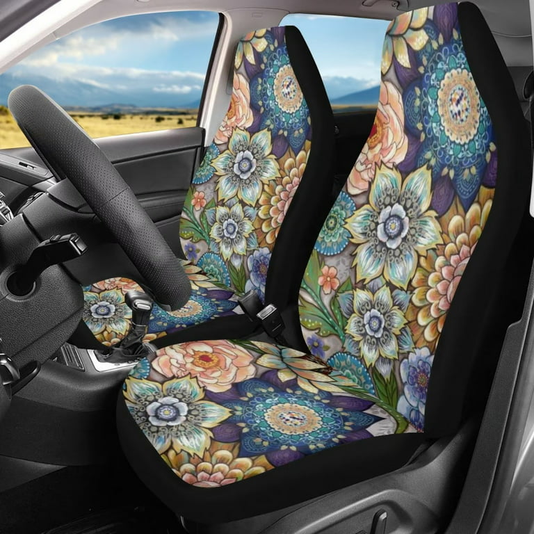 FKELYI Purple Rose Floral Front Car Seat Covers Decor Set of  2,Dustproof+Waterproof Front Saddle Blanket Cushion Backrest  Peotectors,Universal Fit for Almost Vehicle Cars,Women Men 