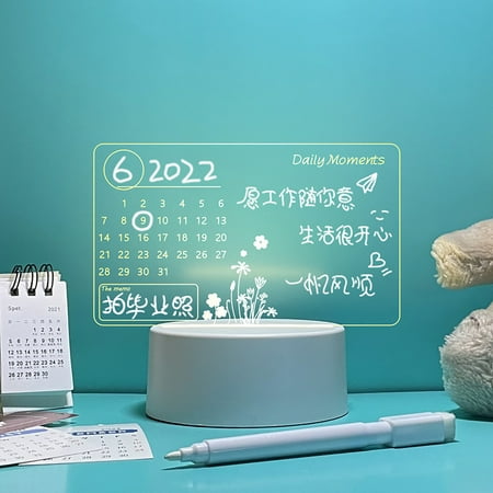 

Jiaroswwei Memo Board Soft Light with Base Pen Erasable Multifunctional Record Daily Events Wide Application Acrylic Transparent Glowing Message Board for Home