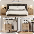 thumbnail image 3 of 17.7" Wide Fluted Nightstand Set of 2 Modern Wood Bedside Table with 2 Drawers, Mid Century End Table for Bedroom Living Room Office, Oak, 3 of 7