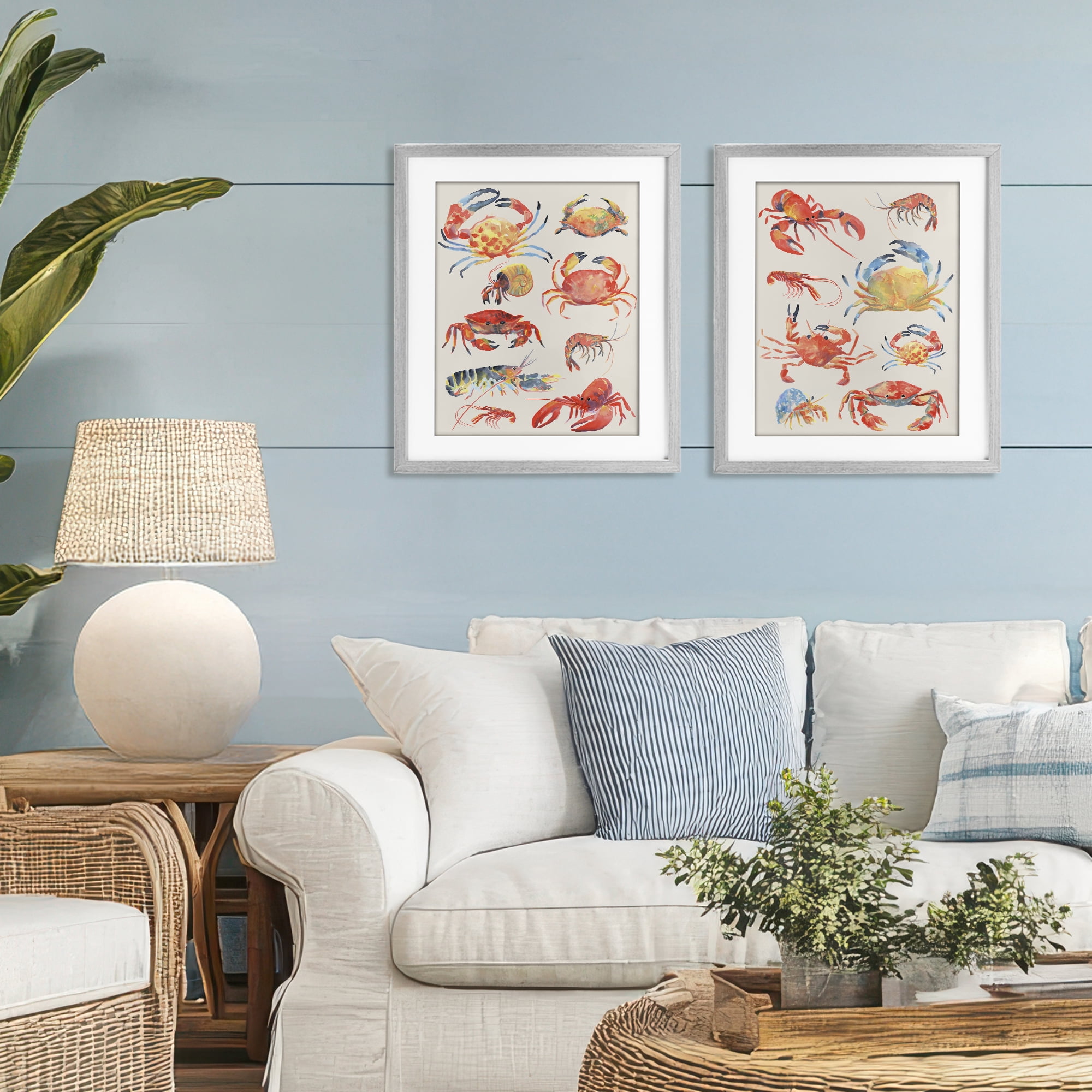 Stupell Industries Aquatic Crustacean Collection 2 Piece Gray Framed Print Under Glass Set, design by June Erica Vess