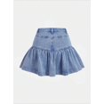 thumbnail image 2 of Women Blue Denim A-Line Mini Skirt With Ruffle Hem, 2 of 4