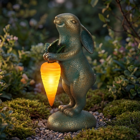 Solar Bunny Garden Statue with Light-Up Carrot, Outdoor Rabbit Figurine for Patio Lawn Yard, Birthday Gift for Women Mom Grandma
