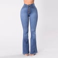 thumbnail image 5 of Women's Butt Lifting Flare Jeans Stretchy High Rise Bell Bottom Bootcut Jean Shaping Pull-on Button Push Up Denim Pants, 5 of 5