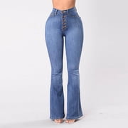 ShiShine Women’s Flare Denim Jeans – High Waisted Button Up Bell Bottom Stretch Classic Flared Pants