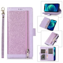 iPhone 13 Case, Allytech [9 Card Holders] Bling Glitter PU Leather Flip Stand Wallet Case with Money/Cash Pocket Full Protection Sparkly Hand Strap Purse Case for iPhone 13 (2021 6.1"), Purple