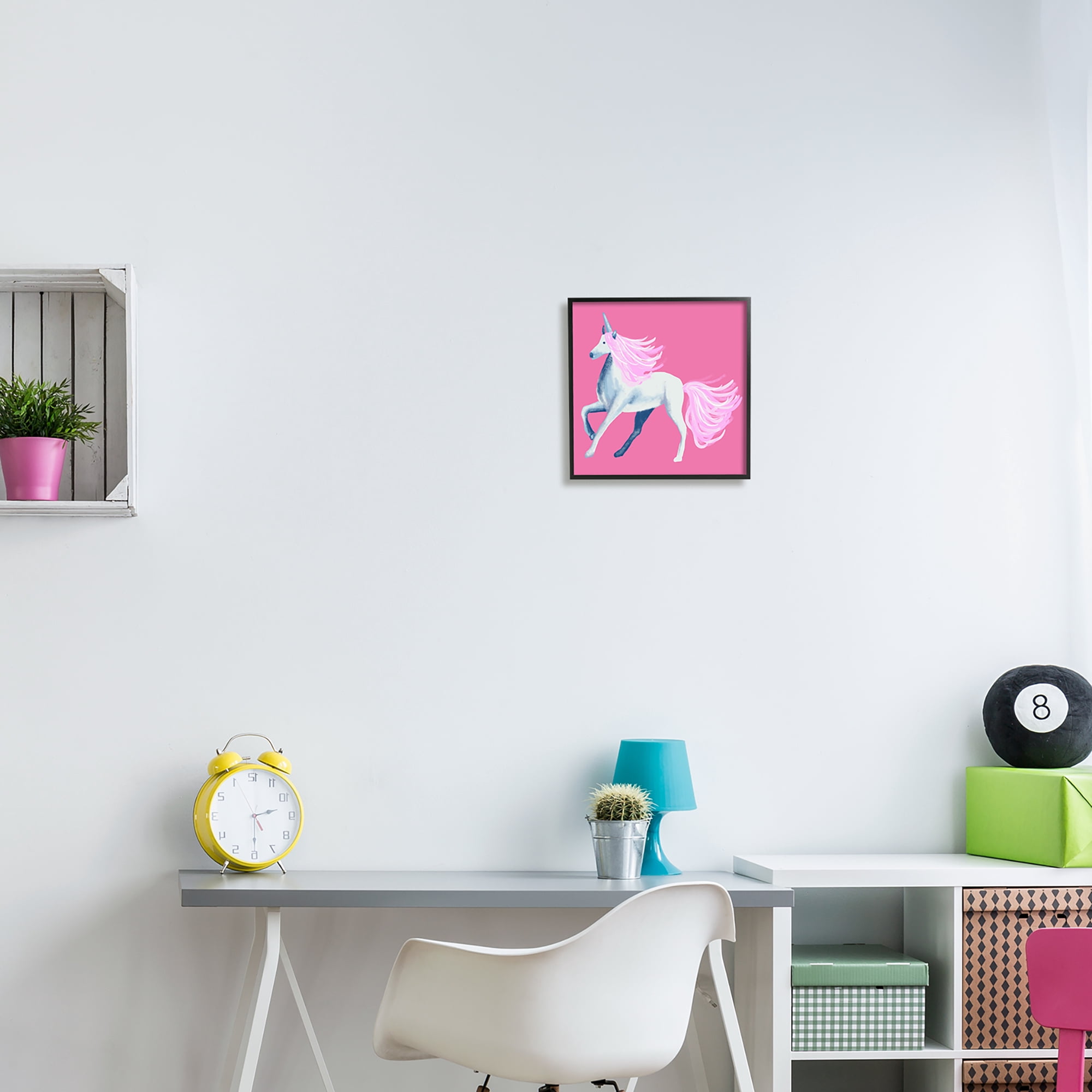 Stupell Industries Pink Unicorn Illustration Fairy Tales & Fantasy Painting Black Framed Art Print Wall Art, 12 x 12