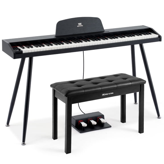 MUSTAR Full Size 88 Keys Semi Weighted Digital Piano Portable Electric Dual Keyboards USB/MIDI with Bench,Triple Pedal,4 Legged Stands(Black)