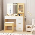 thumbnail image 1 of Modern Vanity Desk with Mirror and LED Lights – 3-Color Adjustable Lighting, 4 Drawers, Built-In Outlets, Hair Dryer Holder, Storage Stool – Bedroom Makeup Dressing Table, 1 of 6