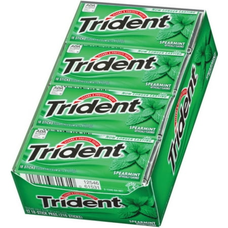 Trident Spearmint Sugar Free Gum with Xylitol, 18 pc, (Pack of 12)