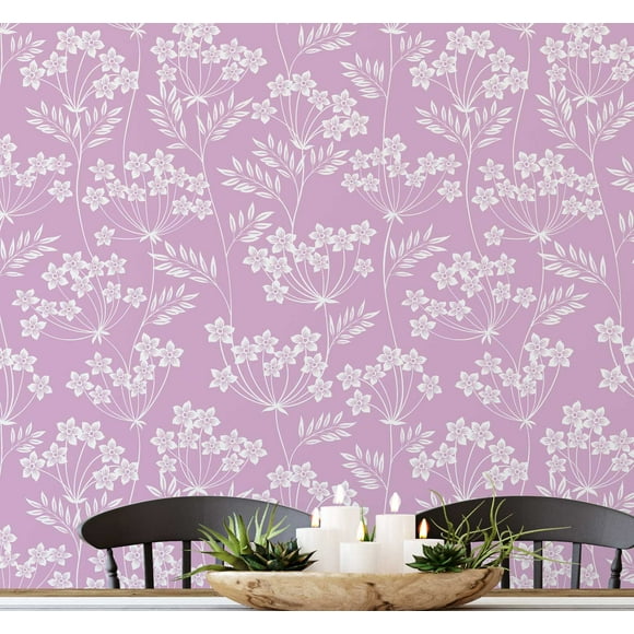 S4sassy Self-Stick Decorative Wallpaper, White Blossom Vine Print Wall Paper, Vinyl Waterproof Contact Paper, Pink, 25"x120" inch Removable Renter Friendly Wall Covering For Bedroom, Dining room