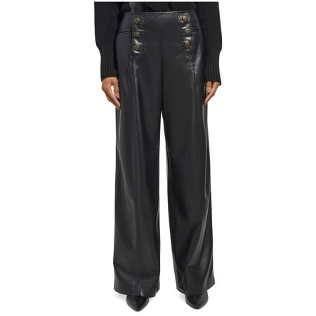 Karl Lagerfeld Womens Faux Leather Sailor Casual Trouser Pants Black 8