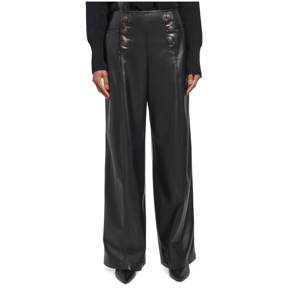 Karl Lagerfeld Womens Faux Leather Sailor Casual Trouser Pants, Black, 12