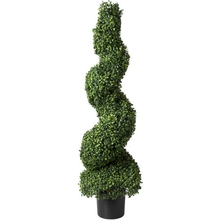 Artificial Boxwood Spiral Tree with Realistic Leaves, Beautiful Faux Plant for Indoor-Outdoor Home Décor-50-inch Topiary with Planter by Pure