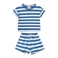 thumbnail image 1 of Ensemble T-Shirt à Rayures et Shorts Décontractés pour Garçon, Col Rond, Vêtements d'Été, 9-12 Mois, Pyjama pour Garçon, 1 of 2