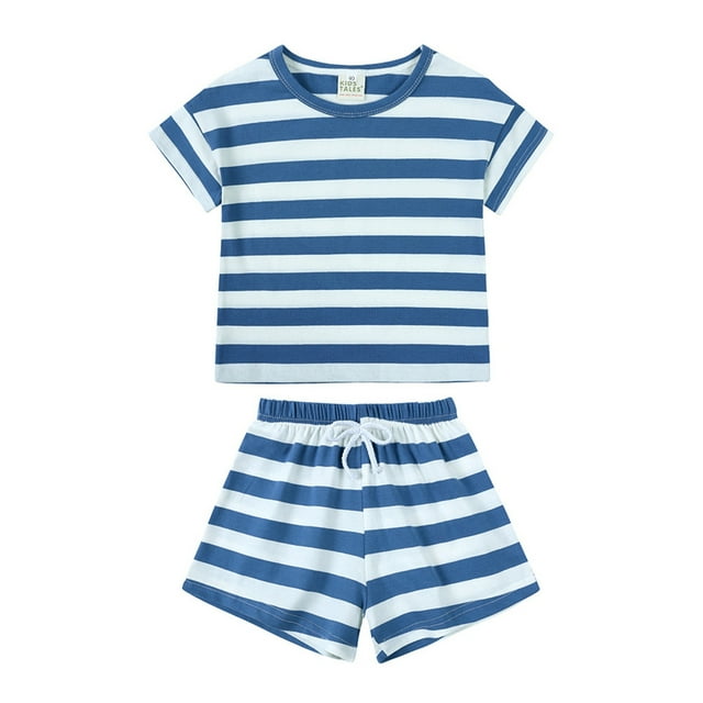 Ensemble T-Shirt à Rayures et Shorts Décontractés pour Garçon, Col Rond, Vêtements d'Été, 9-12 Mois, Pyjama pour Garçon