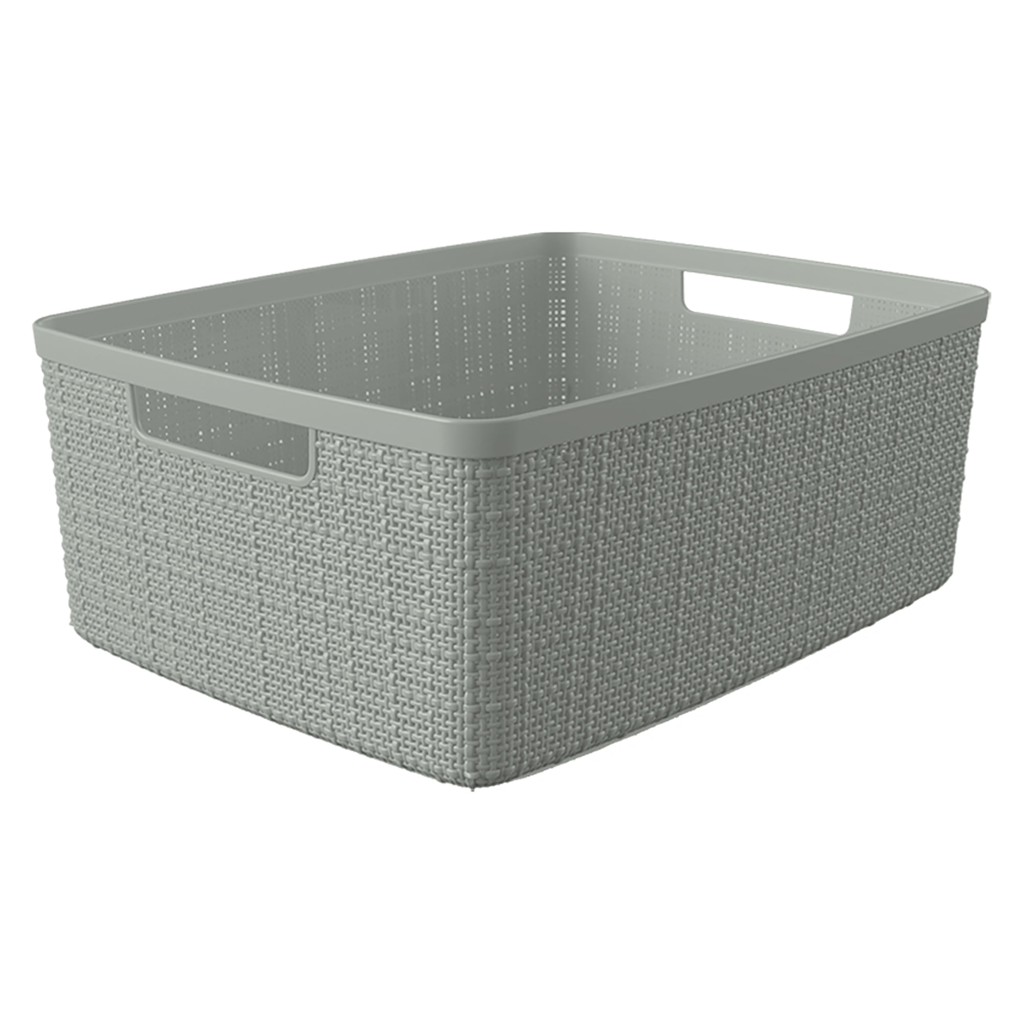 Grey Small Round Faux Rattan Curver Storage Box Organiser Cup Desk Tidy 