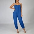 thumbnail image 2 of Vedolay Plus Size Jumpsuits For Women Dressy Women's Jumpsuits Square Neck Puff Short Sleeve Smocked Waist Wide Leg Outfit Rompers Playsuit,Blue 3XL, 2 of 5