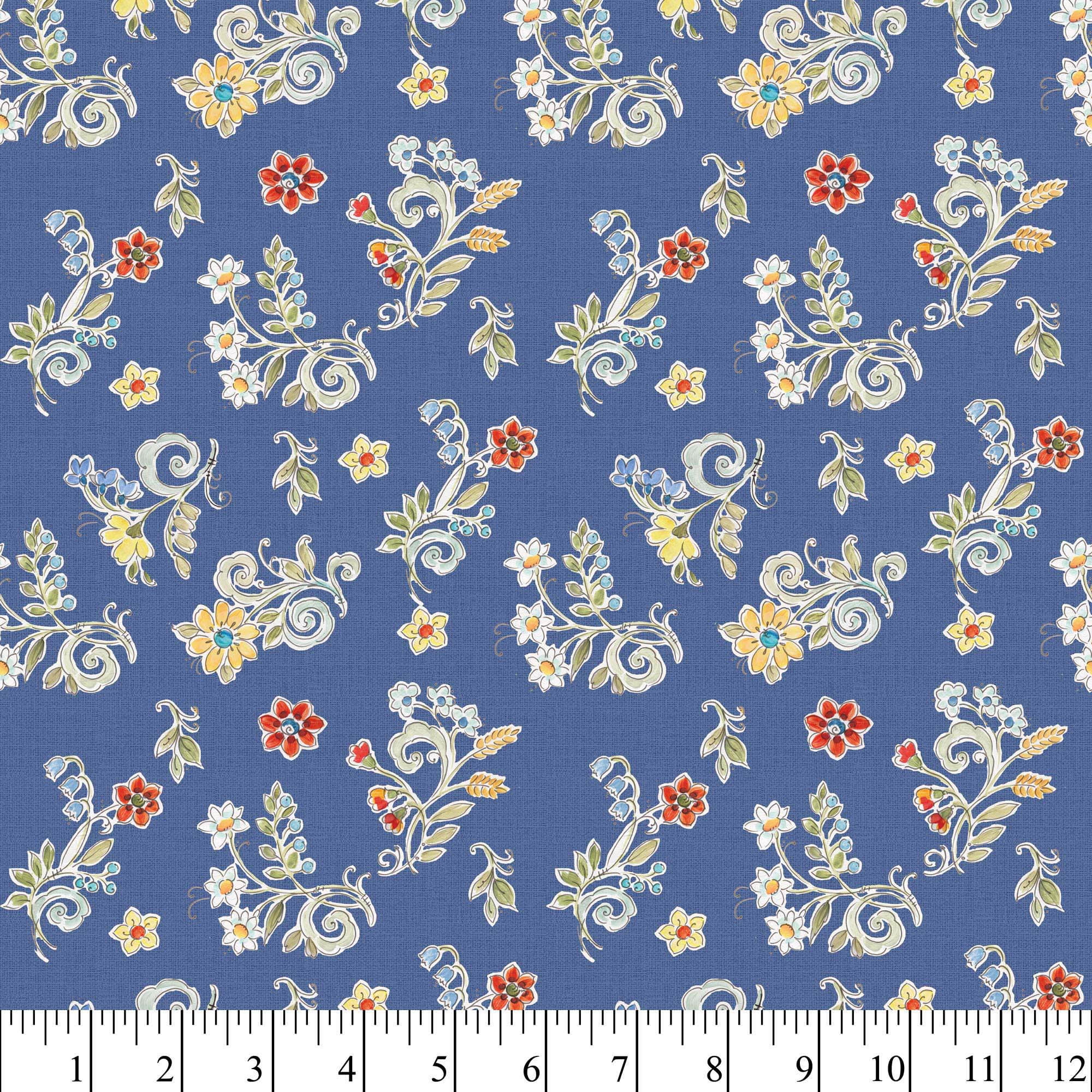 (3 pack) David Textiles Morning Bloom Ditsi Blue Cotton 1 Yard Fabric Cut