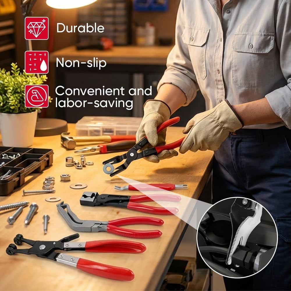 5-Piece Automotive Electrical Disconnect Pliers Kit, High-Carbon Steel 60° Angled Connector Separator, Hose Clamp Pliers, Trim Clip Removal Tools, Plug Release & Wire Terminal Remover for Auto Repair