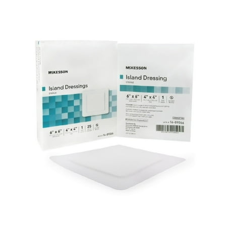 Adhesive Polypropylene Island Adhesive Dressing Polypropylene / Rayon 6 X 6 Inch Square - Box of 25, McKesson Island Dressing By McKesson ()