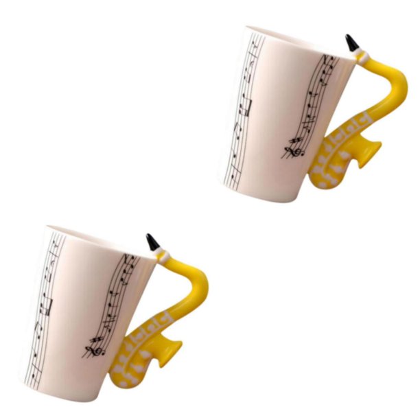 Taza de cerámica Ounissouiy Saxofones amarillos 10x7.5 cm 2Conjunto