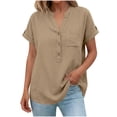 thumbnail image 5 of Admvng Women's Tops Fashion Solid V-Neck Button Shirt Loose Linen T-shirt Blouse Summer Going Out Tops S-2XL, 5 of 10