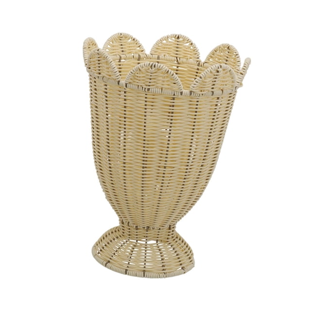 Jarrón de flores tejido, cesta decorativa, contenedor floral rústico multifuncional para L