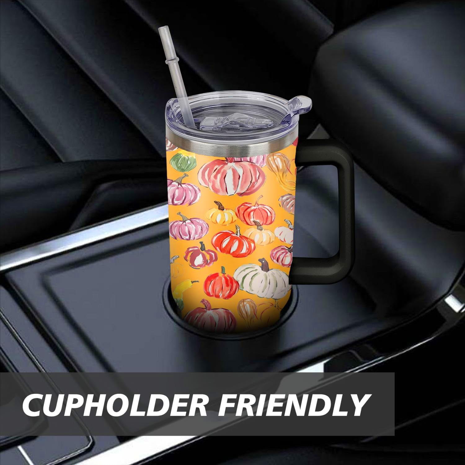 40 Oz Fall Tumbler with Handle and Straw Lid, Fall Cup Stainless Steel Fall Coffee Mug Keeps Drinks Cold & Hot, Autumn Mugs Fall Themed Thanksgiving Gifts For Women
