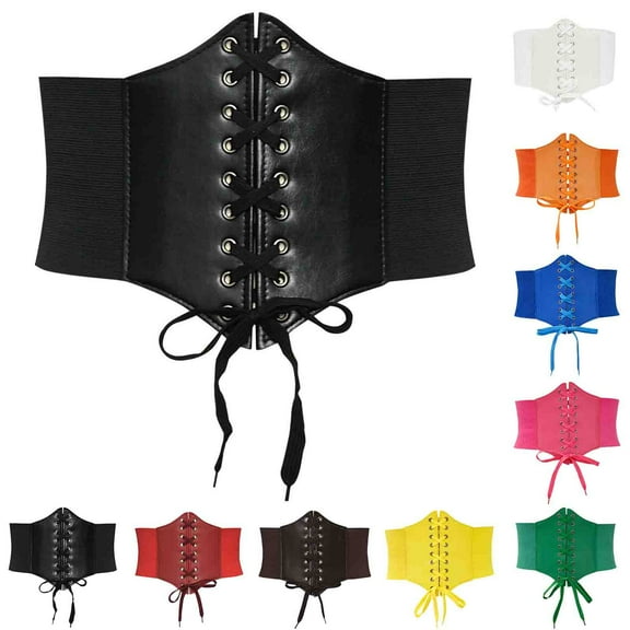 Jinhomg PU Leather Corset Tops for Women Vintage Court Shapewear Bustier Adjustable Corset Waist Belt Lace Up Underbust Corsets Deals of The Day Clearance Coffee 68cm