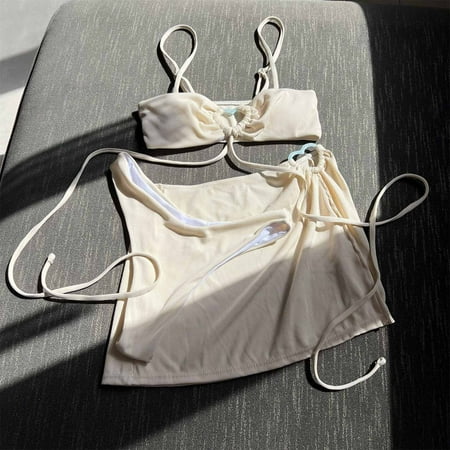 OSFVNOXV 3-Piece Bikinis for Women Summer Swimwear Push Up Bra String Sexy Thongs with Swim Cover Up Split Skirts Clearance