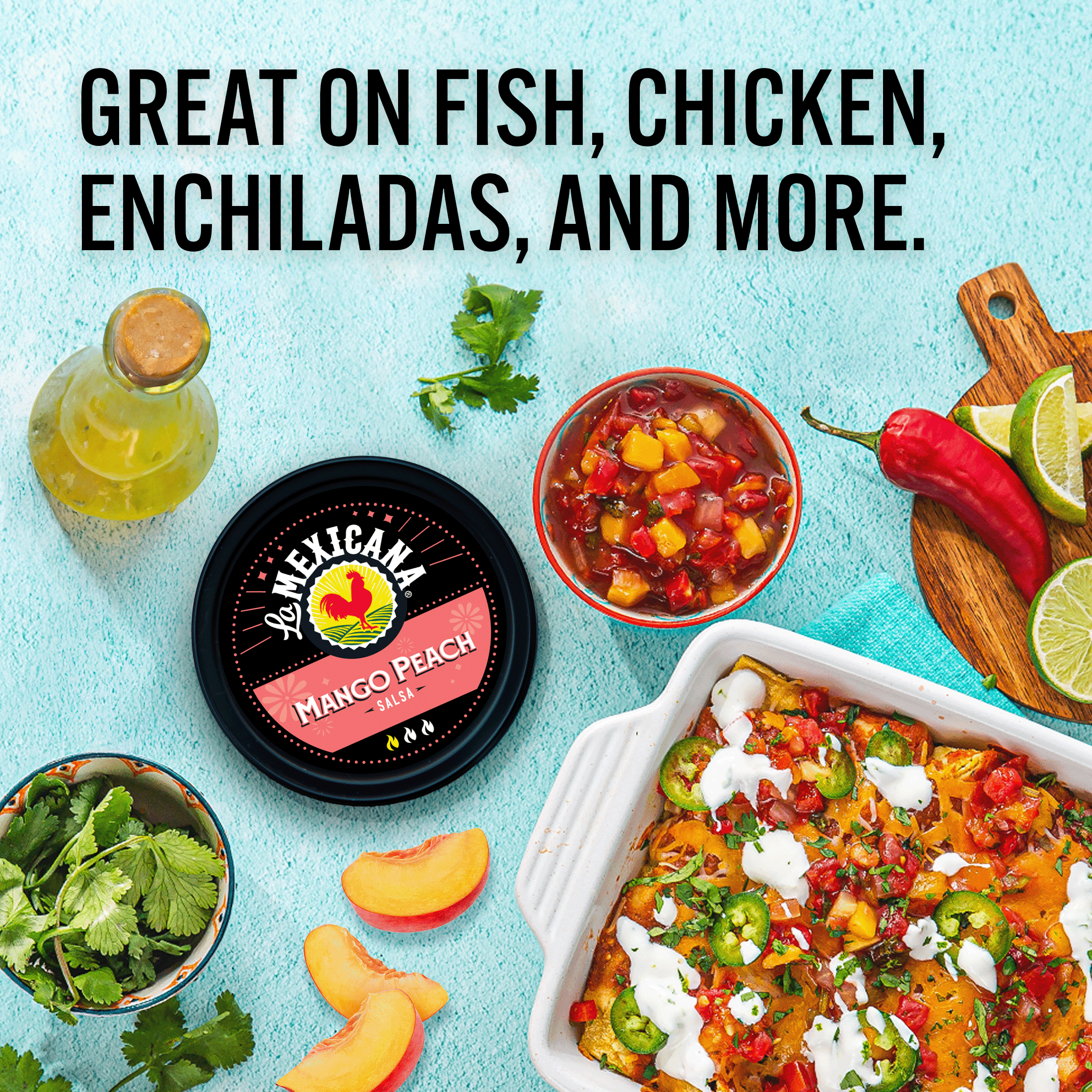 La Mexicana Salsa Mango Peach, 16 oz, Refrigerated
